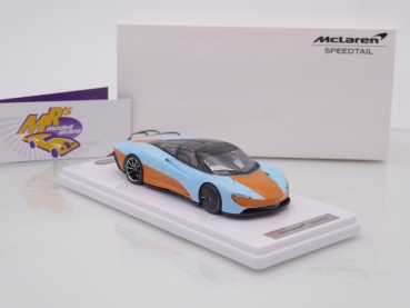 Preview: Tecnomodel T43-EX10E # McLaren Speedtail Baujahr 2020 " babyblau-orange (Light Blue & Orange) / GULF Design " 1:43 Nur 39 Stück !!