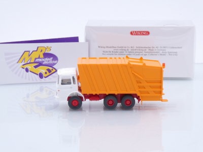 Preview: Wiking 0638 05 # MAN Pressmüllwagen Baujahr 1967-72 " weiß-kommunalorange " 1:87