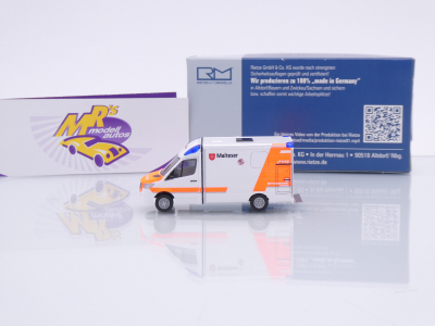 Preview: Rietze 76135 # Mercedes-Benz Strobel RTW 18 Einsatzwagen " Malteser Leverkusen 112 " 1:87
