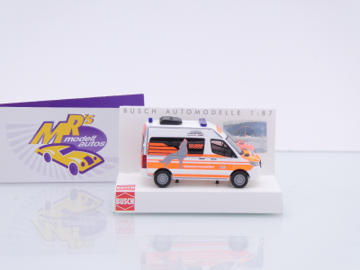 Preview: Busch 54055 # Mercedes-Benz Sprinter kurz " Malteser Wolfsburg / Krankentransport " 1:87