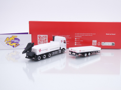 Preview: Herpa 319119 # Volvo FH GL Pritschen-LKW Tandemanhänger " Schachinger " 1:87