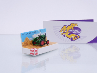 Preview: Busch 54103 # Deutz F1M 414 Traktor mit Mähbalken " dunkelgrün " 1:87