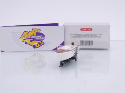 Wiking 0095 04 # Motorboot auf Anhänger Baujahr 1961-65 " weiß-braun-türkis " 1:87