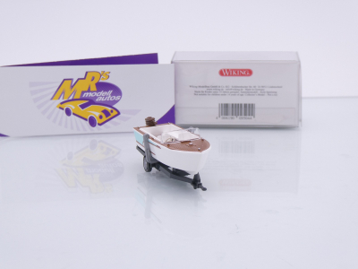 Preview: Wiking 0095 04 # Motorboot auf Anhänger Baujahr 1961-65 " weiß-braun-türkis " 1:87