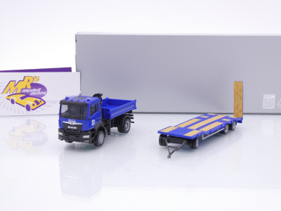 Herpa 960045 # MAN TGS NN Dreiseitenkipper + Kran mit TU3 Anhänger " Hoch Tief " 1:87