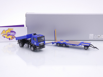 Preview: Herpa 960045 # MAN TGS NN Dreiseitenkipper + Kran mit TU3 Anhänger " Hoch Tief " 1:87