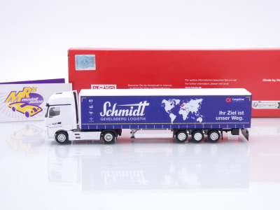 Preview: Herpa 319362 # Mercedes-Benz Actros Gardinenplanen-Sattelzug " Schmidt Gevelsberg " 1:87