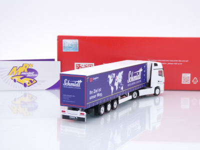 Preview: Herpa 319362 # Mercedes-Benz Actros Gardinenplanen-Sattelzug " Schmidt Gevelsberg " 1:87
