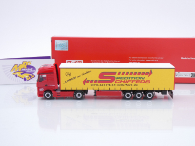 Preview: Herpa 319218 # Mercedes-Benz Actros Gigaspace Gardinenplanen-Sattelzug " Spedition Schiffers " 1:87