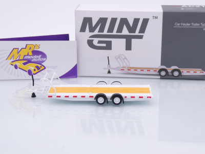 Preview: TSM MINI GT MGTAC21 # Autotransportanhänger Car Hauler Typ B " weiß-braun " 1:64