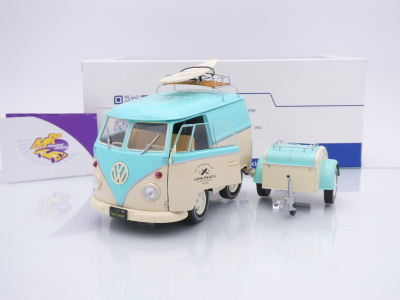 Solido S1810905 # VW Volkswagen T1 Kool Kombi mit Anhänger " Long Beach " 1:18