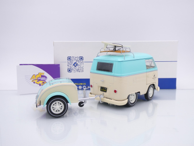 Preview: Solido S1810905 # VW Volkswagen T1 Kool Kombi mit Anhänger " Long Beach " 1:18