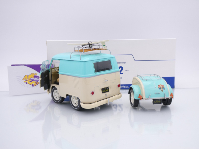 Preview: Solido S1810905 # VW Volkswagen T1 Kool Kombi mit Anhänger " Long Beach " 1:18