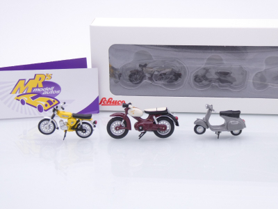 Preview: Schuco 07299 # 3er Set Motorräder Kreidler Florett / Vespa / Simson S51 1:43
