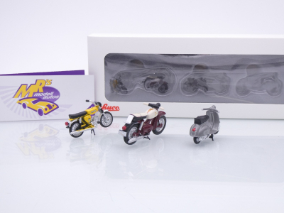 Preview: Schuco 07299 # 3er Set Motorräder Kreidler Florett / Vespa / Simson S51 1:43
