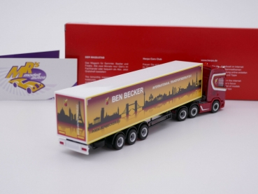 Preview: Herpa 314091 # Scania CR 20 HD Koffersattelzug " Ben Becker Transports " 1:87