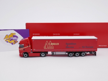 Preview: Herpa 314121 # Iveco S-Way SZ Gardinenplanen-Sattelzug " Mäuler Spedition " 1:87