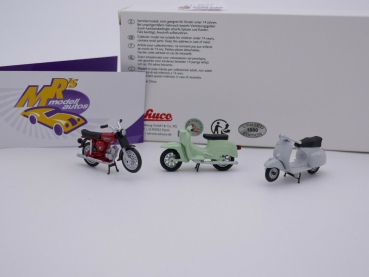 Schuco Piccolo 03802 # 3er Set Motorräder : Simson - Roller GS - Simson S51 1:43
