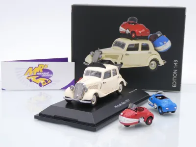Black Deal Schuco 02270 # Mercedes Benz 170V mit 2x Brütsch Mopetta beladen 1:43