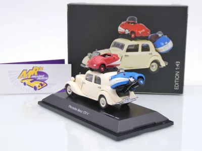 Preview: Black Deal Schuco 02270 # Mercedes Benz 170V mit 2x Brütsch Mopetta beladen 1:43