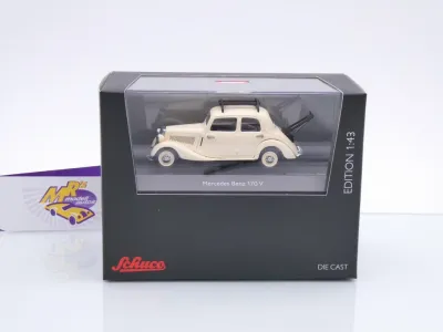 Preview: Black Deal Schuco 02270 # Mercedes Benz 170V mit 2x Brütsch Mopetta beladen 1:43