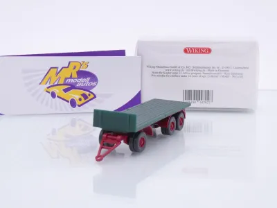 Wiking 0447 02 # Flachpritschen 3-achs Anhänger Baujahr 1962-78 " Moosgrün " 1:87