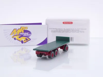 Preview: Wiking 0447 02 # Flachpritschen 3-achs Anhänger Baujahr 1962-78 " Moosgrün " 1:87