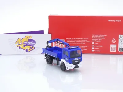 Preview: Herpa 319522 # MAN TGS NN Dreiseitenkipper mit Ladekran " THW Brandenburg " 1:87