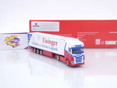 Preview: Herpa 318594 # Scania CS 20 HD Kühlkoffer-Sattelzug " Eisinger Logistik " 1:87
