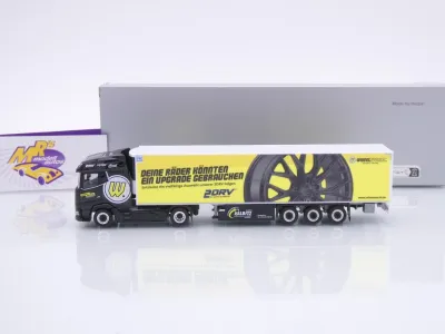 Preview: Herpa 961530 # DAF XG Kühlkoffer-Sattelzug " Spedition Kalbitz Wheelworld " 1:87