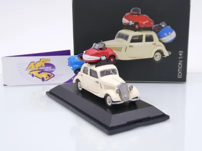 Black Deal Schuco 02270 # Mercedes Benz 170V mit 2x Brütsch Mopetta beladen 1:43