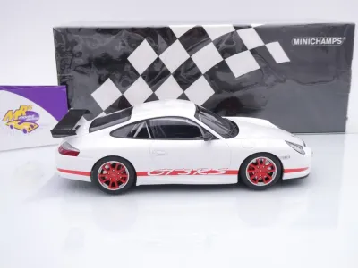 Preview: Minichamps 155062020 # Porsche 911 (996) GT3 RS Baujahr 2002 " weiß-rot " 1:18