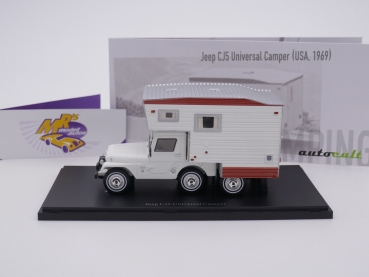 Preview: Autocult 09017 # Jeep CJ5 Universal Camper Baujahr 1969 " weiß-braun " 1:43