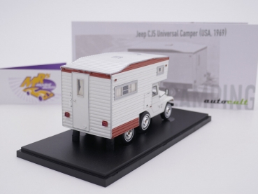 Preview: Autocult 09017 # Jeep CJ5 Universal Camper Baujahr 1969 " weiß-braun " 1:43