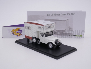 Preview: Autocult 09017 # Jeep CJ5 Universal Camper Baujahr 1969 " weiß-braun " 1:43