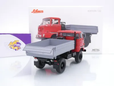 Preview: Schuco 32U00002 # IFA W50 2-achs Kipper Baujahr 1965 " rot-grau " 1:32