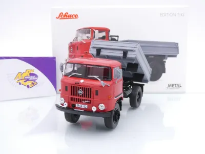 Preview: Schuco 32U00002 # IFA W50 2-achs Kipper Baujahr 1965 " rot-grau " 1:32