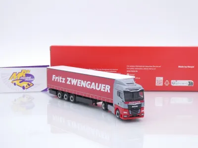 Preview: Herpa 319911 # MAN TGX GM Gardinenplanen-Sattelzug " Fritz Zwengauer " 1:87