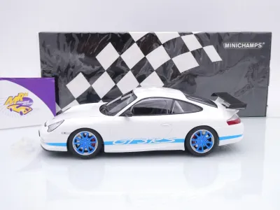 Preview: Minichamps 155062021 # Porsche 911 (996) GT3 RS Baujahr 2002 " weiß-blau " 1:18