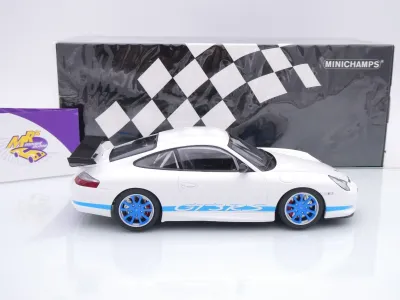 Preview: Minichamps 155062021 # Porsche 911 (996) GT3 RS Baujahr 2002 " weiß-blau " 1:18