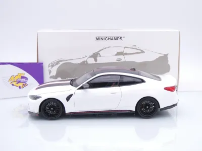 Preview: Minichamps 110023022 # BMW M4 CSL (G82) Baujahr 2023 " mattweiß-schwarz " 1:18