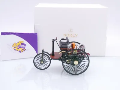 Preview: Norev 183701 # Benz Patent-Motorwagen Baujahr 1886 " dunkelgrün-braun " 1:18