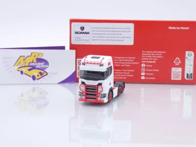 Herpa 314053-006 # Scania CS 20 HD 6x4 3-achs Zugmaschine " weiß-rot " 1:87