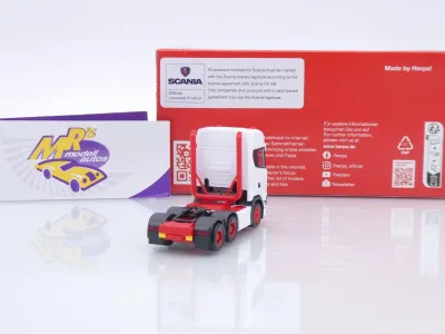 Preview: Herpa 314053-006 # Scania CS 20 HD 6x4 3-achs Zugmaschine " weiß-rot " 1:87