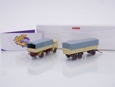 Preview: Wiking 0417 02 # Henschel 2-3achs Pritschenhängerzug Baujahr 1955-1961 " beige " 1:87