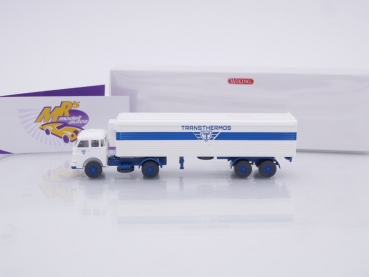 Preview: Wiking 0556 02 # MAN Pausbacke 2/2-achs Kühlkoffersattelzug Baujahr 1960-67 " Transthermos " 1:87