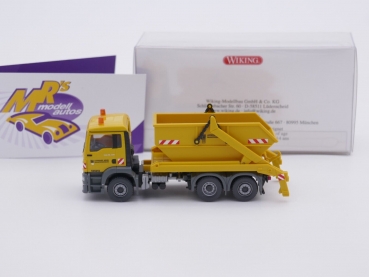 Preview: Wiking 0679 07 # MAN TGS 6c Meiller Absetzkipper gelb-grau " Leonard Weiss " 1:87