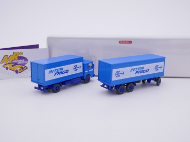 Preview: Wiking 0458 01 # MAN Kühlkoffer Hängerzug 2/3-achs blau-weiß " Inter Frigo " 1:87
