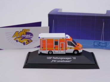Preview: Rietze 76275 # MB Sprinter GSF Rettungswagen Baujahr 2018 " Feuerwehr Leverkusen " 1:87