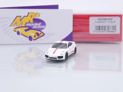 Herpa 420358-002 # Porsche 911 (991) Turbo Baujahr 2013 " weiß-rot " 1:87
